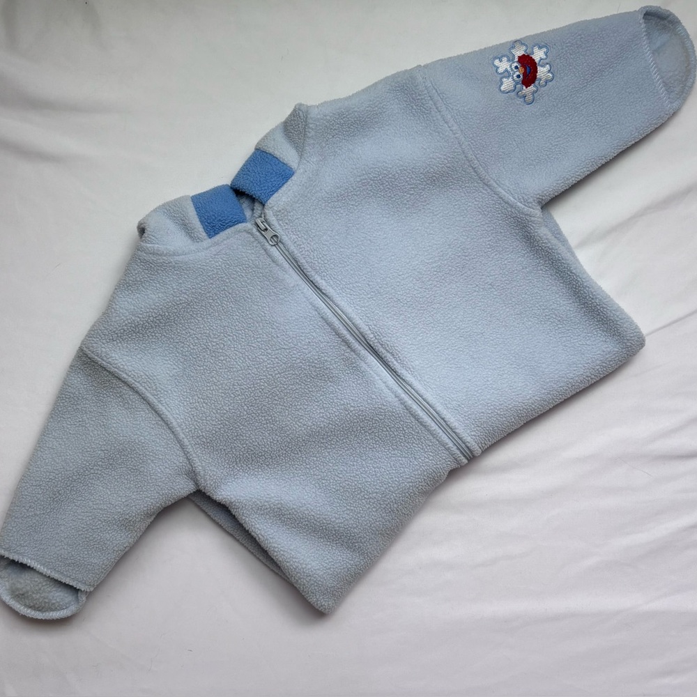 ⭒ 0-9M VTG Sesame Street Beginnings Elmo Blue Zipper Hoodie Onesie Embroidered ⭒
